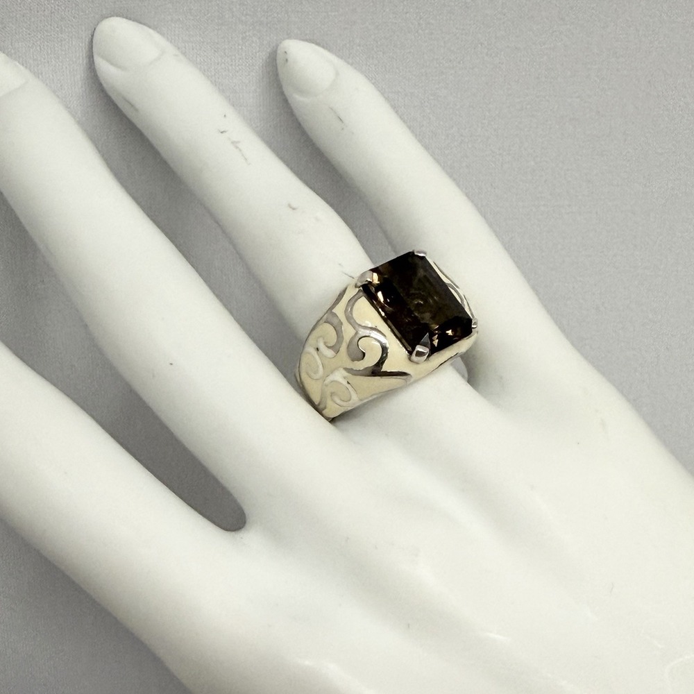 Michelle Albala Sterling Enamel & Smoky Topaz Ring Weighs 11 Grams Size 6 - Picture 10 of 14